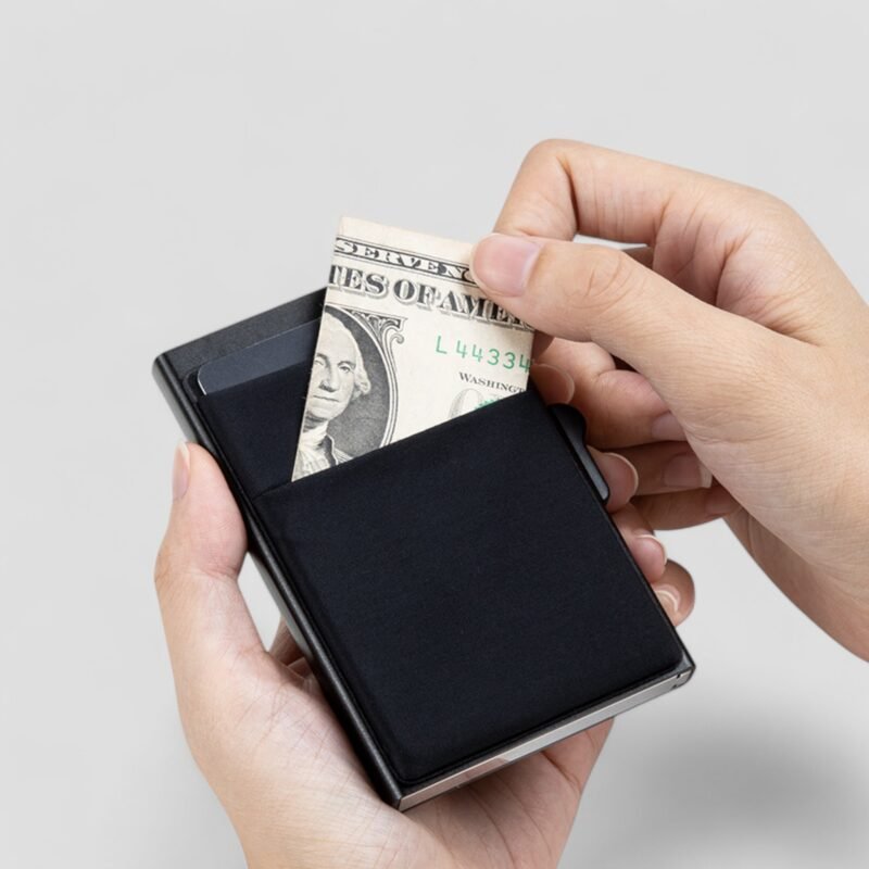 Minimalist Aluminum Pop-Up RFID Wallet – Black