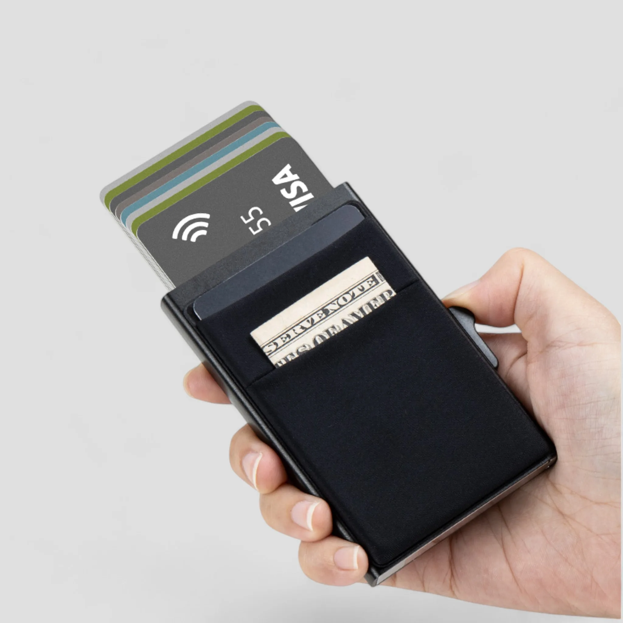 Minimalist Aluminum Pop-Up RFID Wallet – Black CARRY SLIM - Main Image